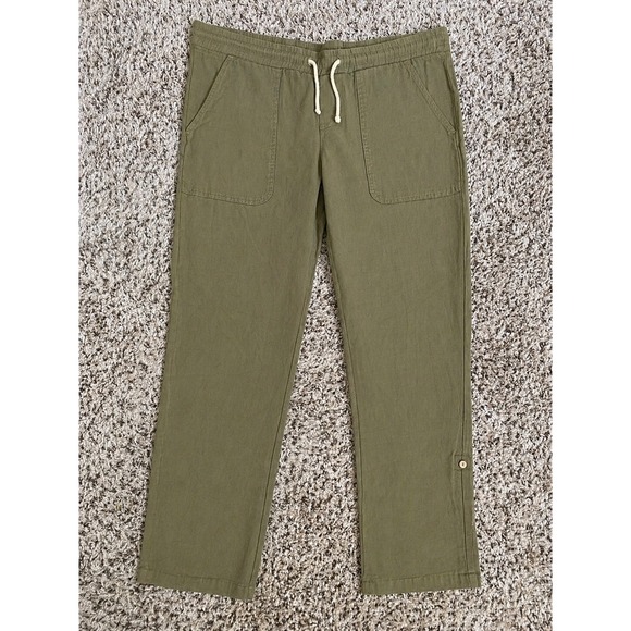 cloth & stone Pants - Cloth & Stone Womens Small Olive Green Linen Blend Roll Tab Drawstring Pants